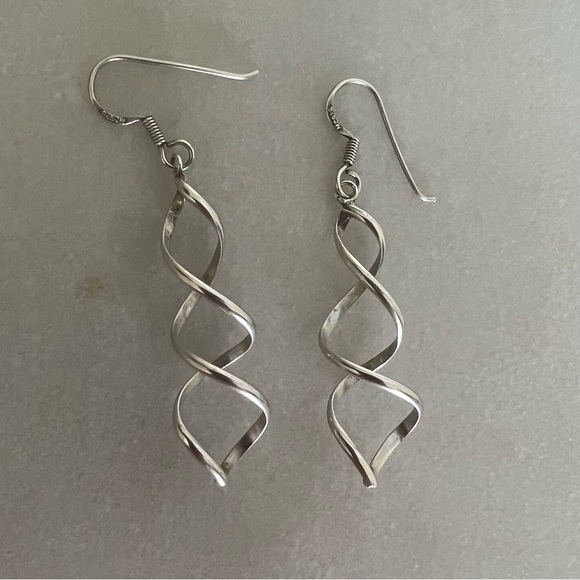 Sterling Silver Spiral Dangle Earrings - Picture 5 of 13